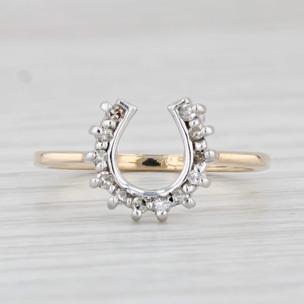 Light Gray Diamond Horseshoe Ring 10k Gold Size 6.25 Good Luck Western