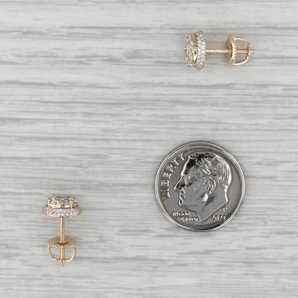 New 0.64ctw Diamond Cluster Halo Stud Earrings 14k Yellow Gold Screw Back Studs