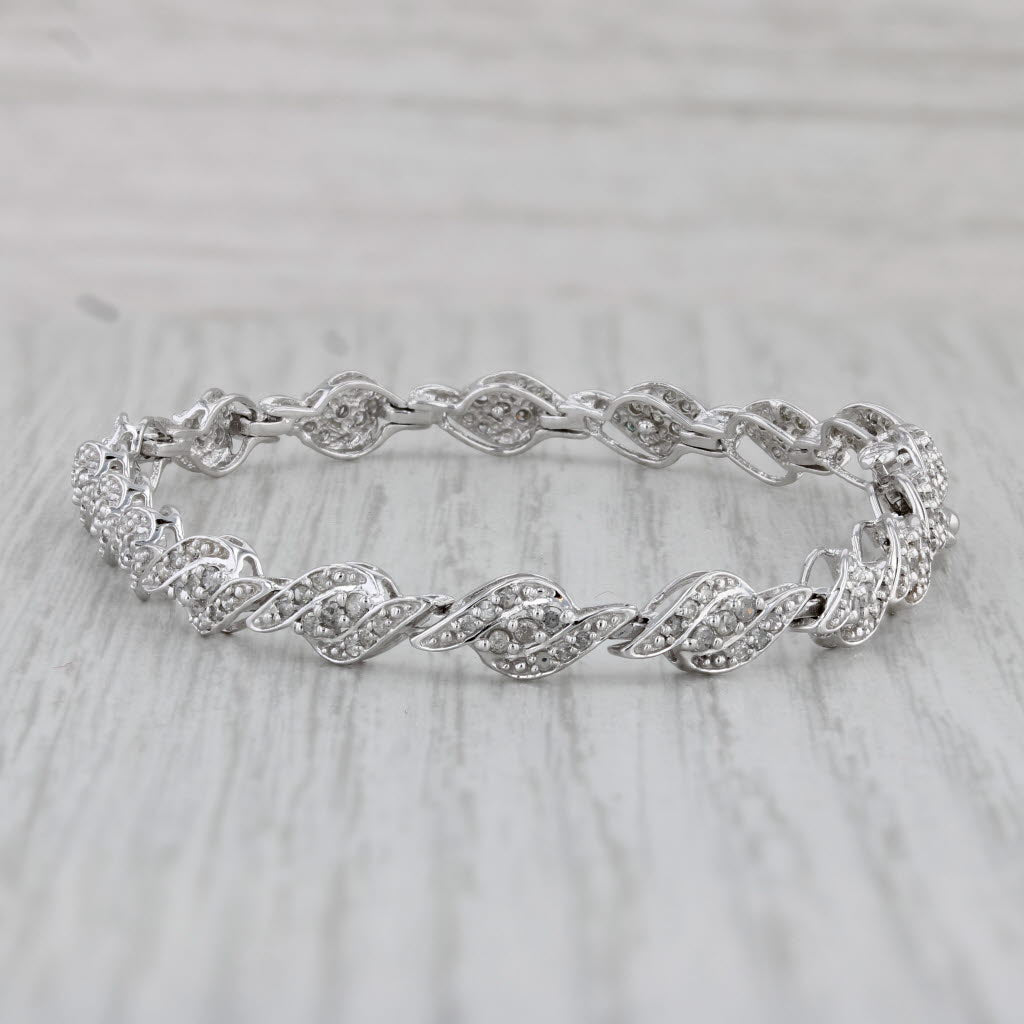 Gray 1ctw Diamond Scalloped Bracelet 10k White Gold 7" 5.6mm