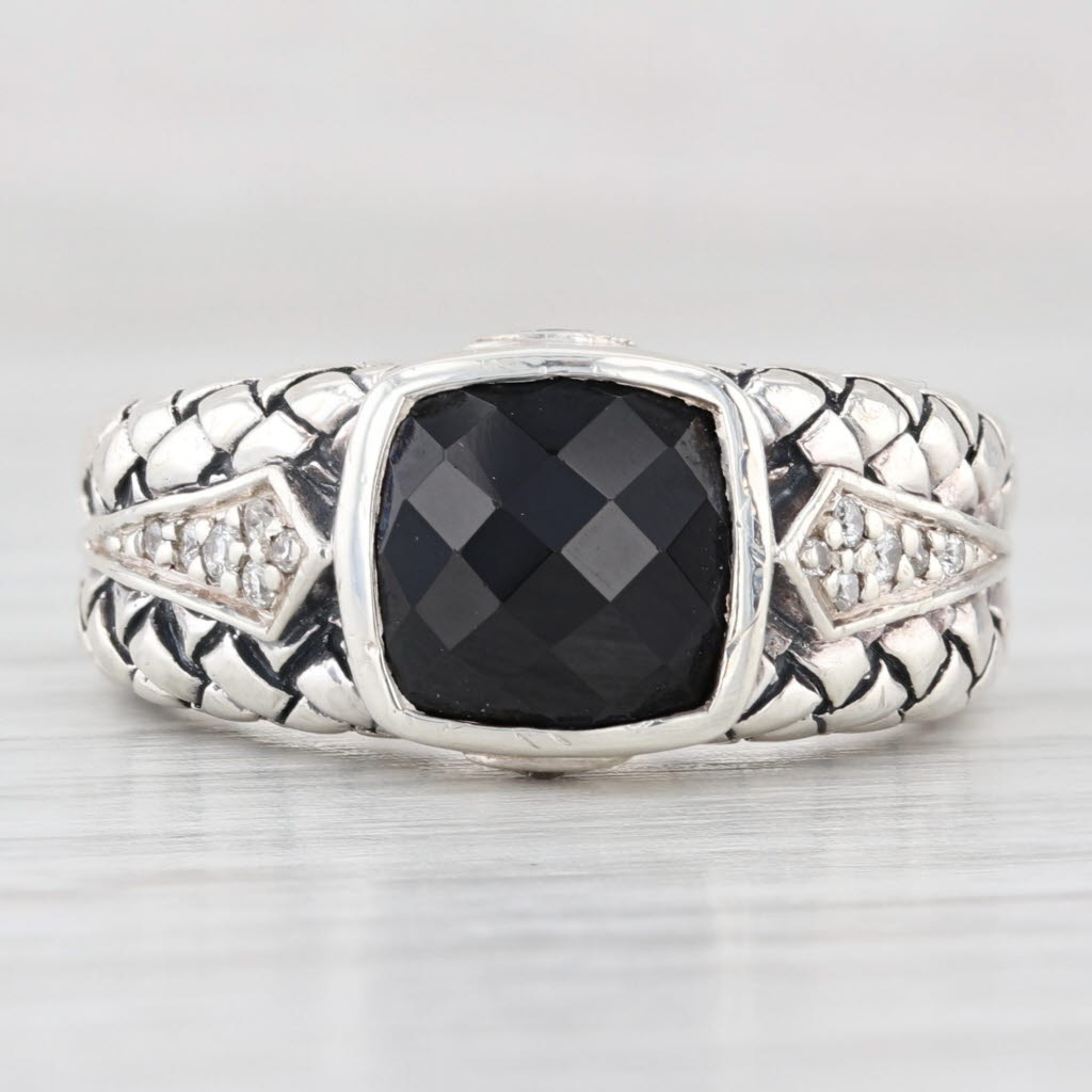Light Gray Onyx 0.10ctw Diamond Basketweave Ring Sterling Silver Size 6.5 Scott Kay