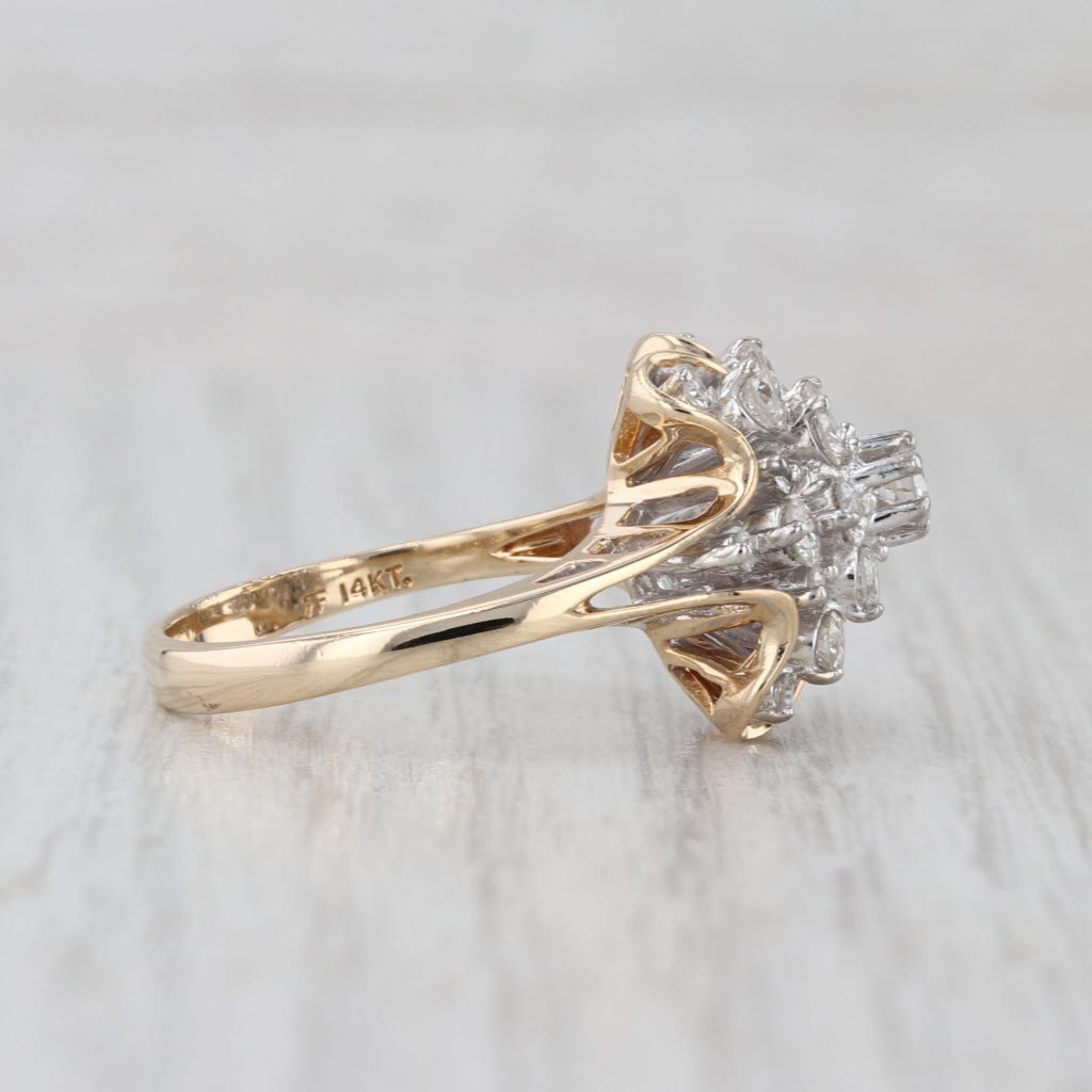 1.03ctw Diamond Flower Star Cluster Ring 14k Yellow Gold Size 6.75 Vintage