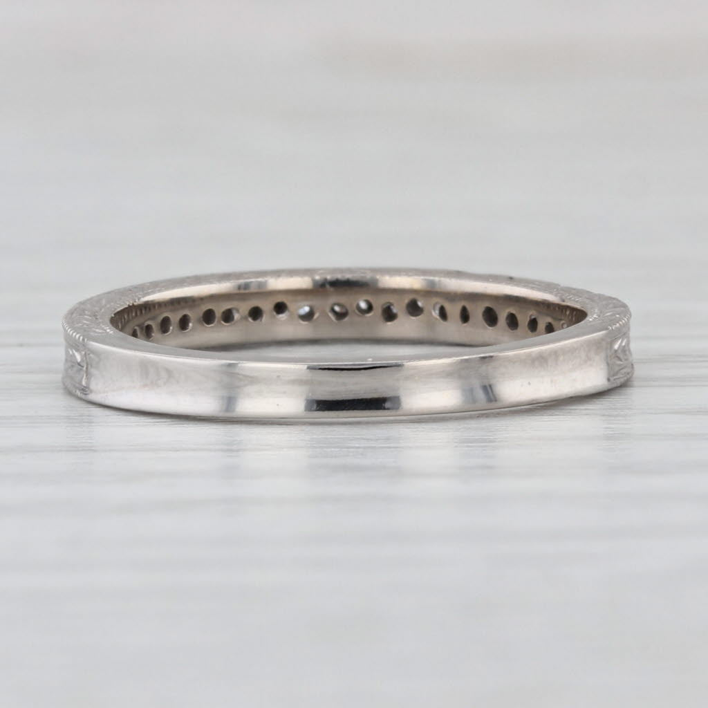 0.10ctw Diamond Wheat Etched Wedding Ring 14k White Gold Size 7 Stackable Band