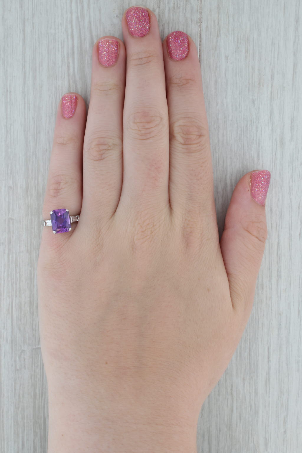 Dark Gray 4.50ct Lab Created Purple Sapphire 10k White Gold Size 5.25