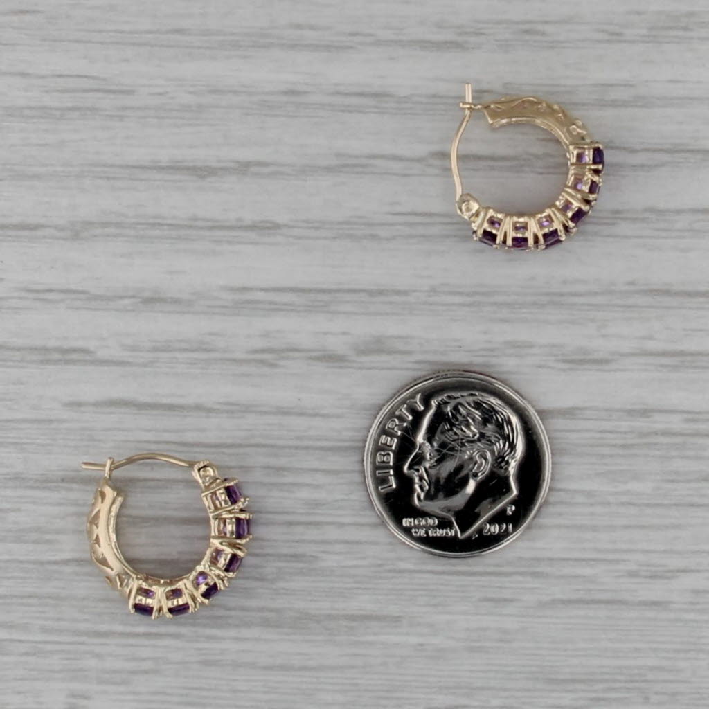 2.40ctw Amethyst Hoop Huggie Earrings 14k Yellow Gold Snap Top Round Hoops