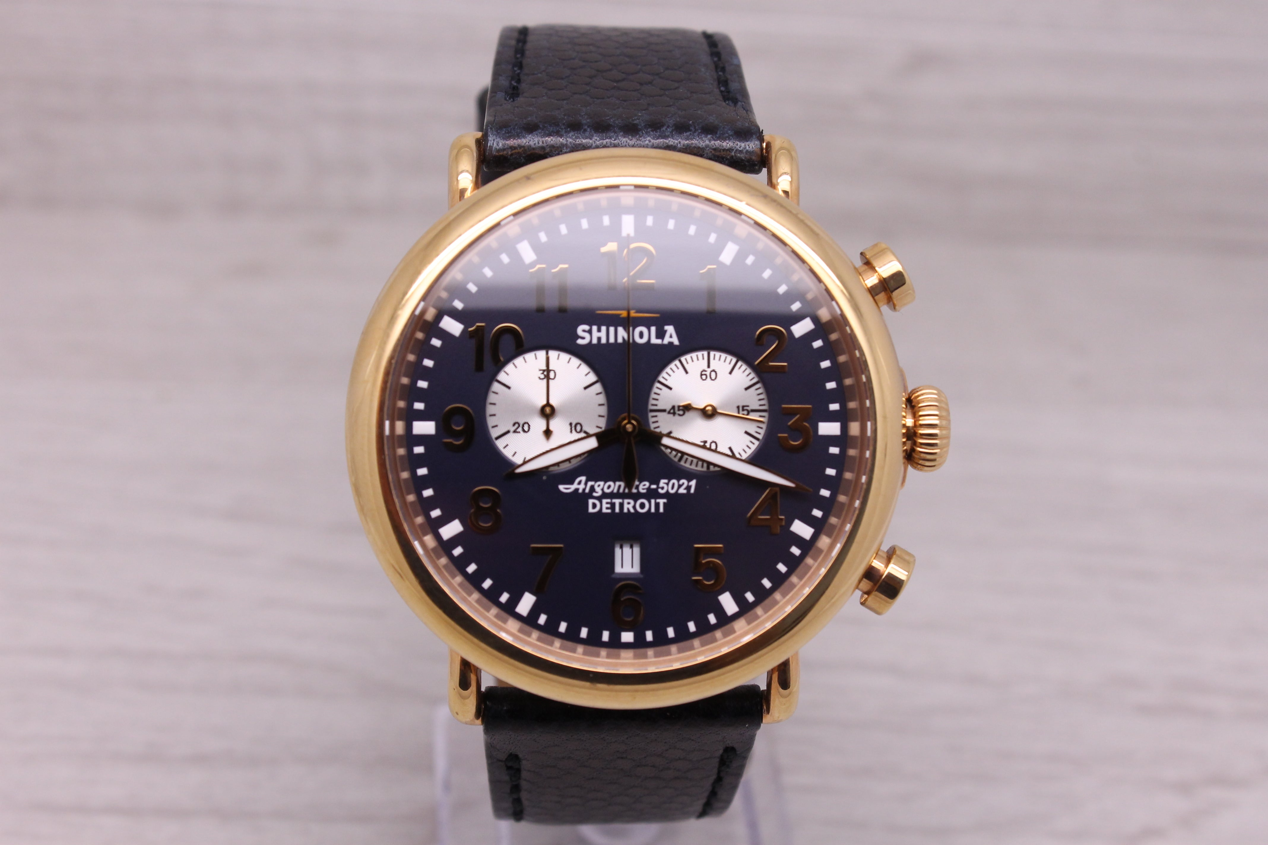 Gray Shinola Argonite 5021 Mens 47mm Rose Gold Plated Quartz Chronograph Watch