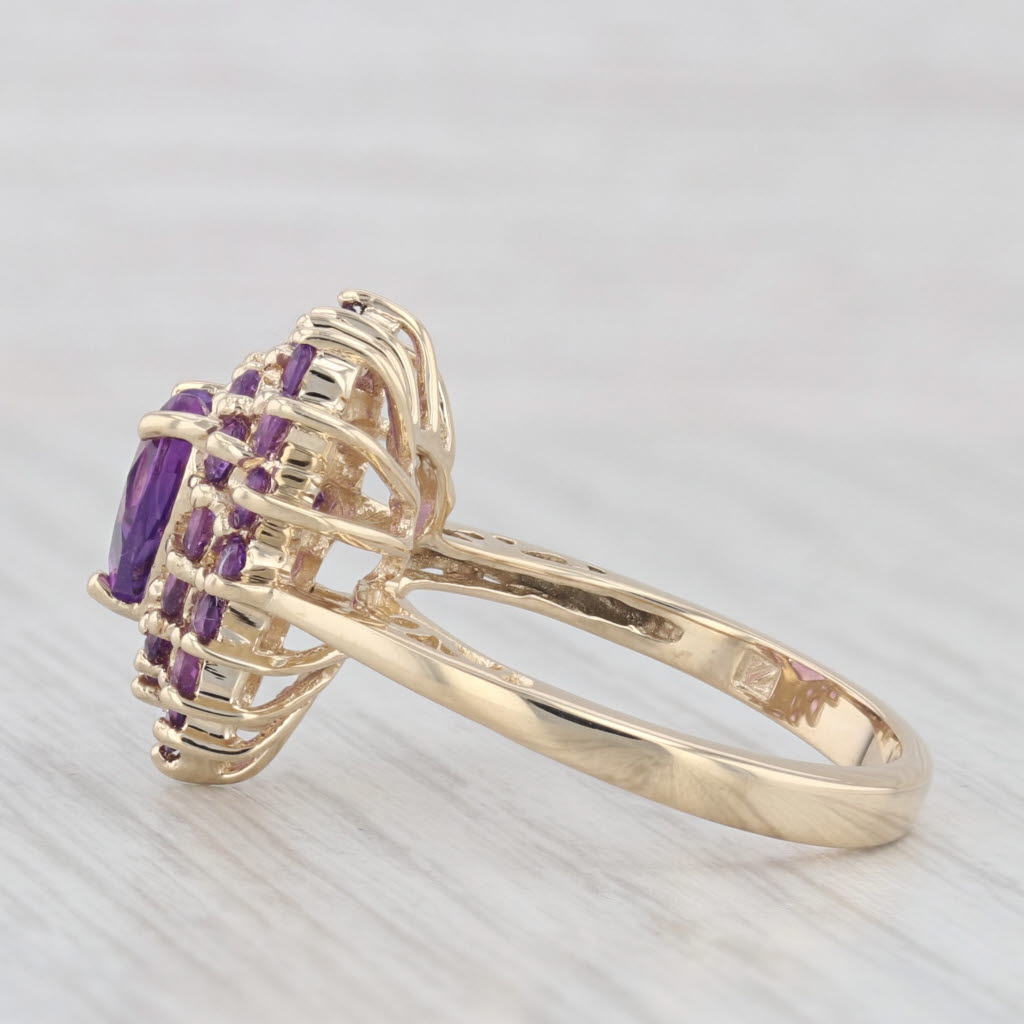 Light Gray 1.90ctw Amethyst Heart Ring 14k Yellow Gold Size 7 Cocktail Cluster