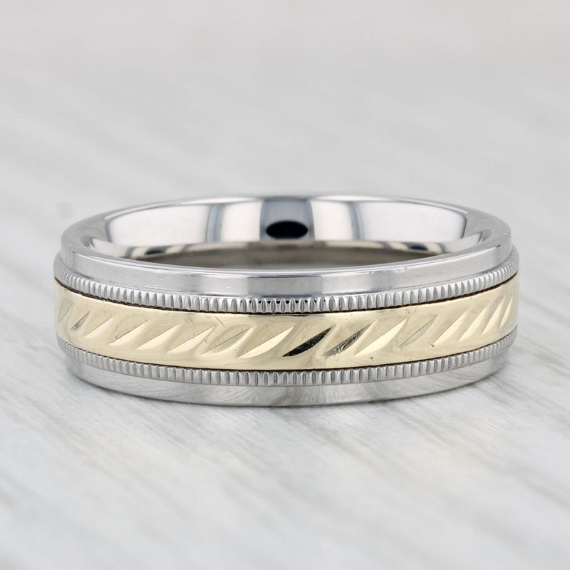 Light Gray Men's Wedding Ring Stainless Steel 10k Gold Size 11 Band Comfort Fit