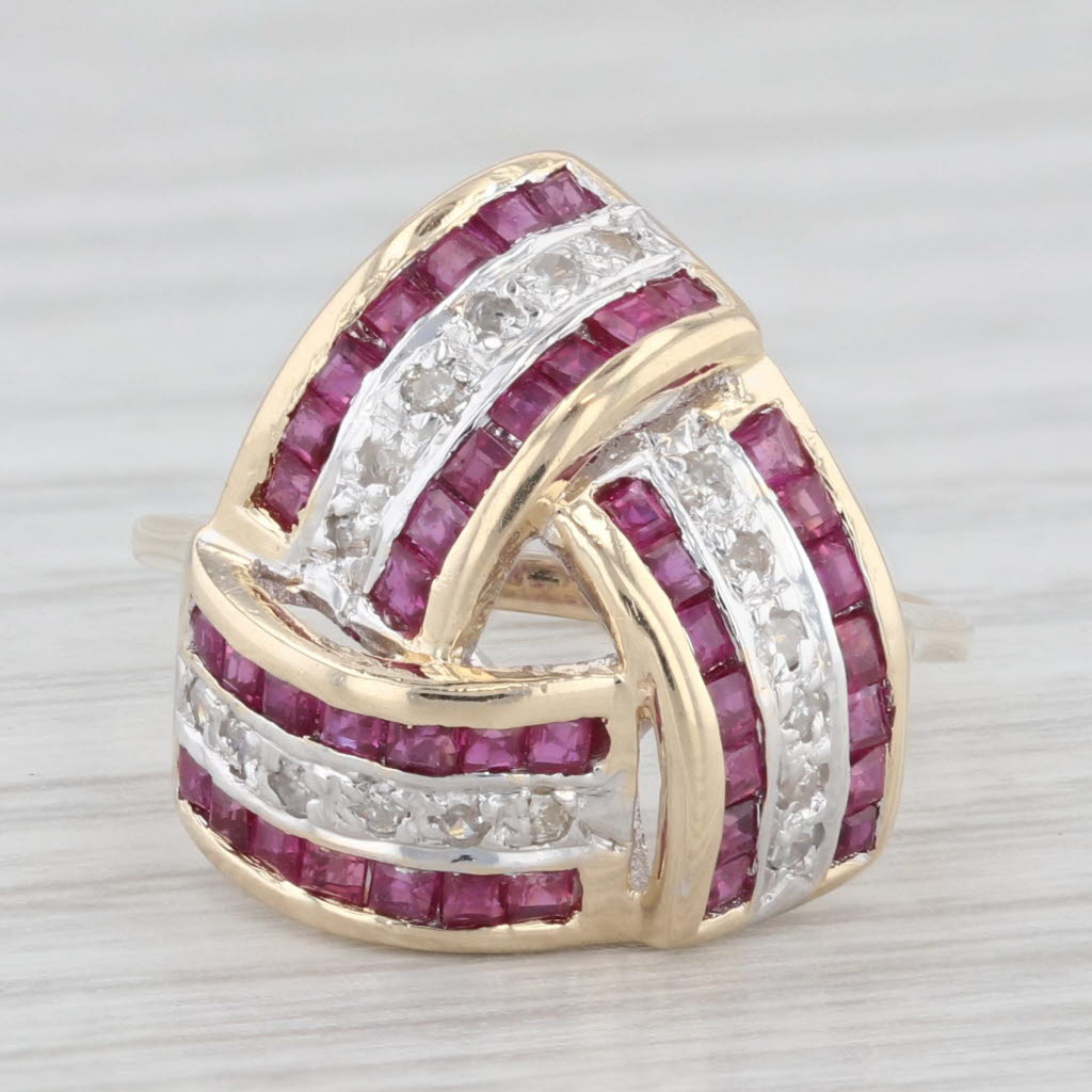 Light Gray 0.49ctw Ruby Diamond Knot Ring 14k Yellow Gold Size 4.5 Cocktail