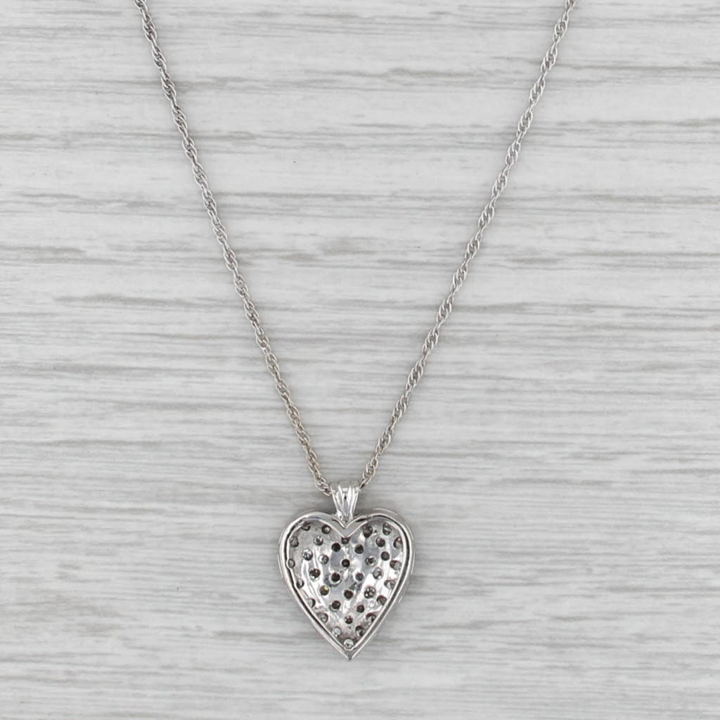 0.70ctw Pave Diamond Heart Pendant Necklace 14k White Gold 16" Rope Chain