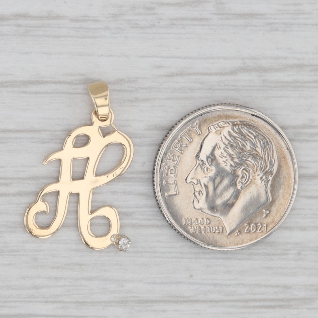Gray Diamond Accented Letter Initial A Pendant 14k Yellow Gold