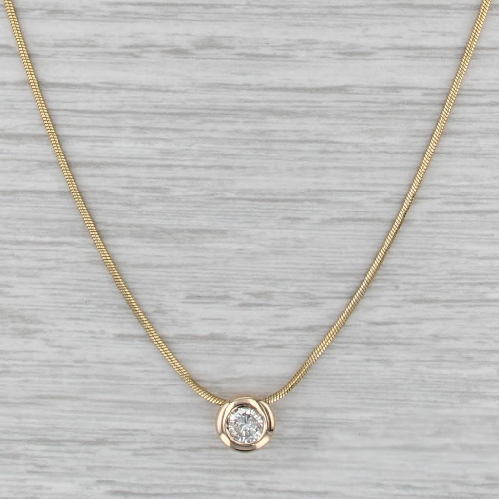 0.57ctw Round Diamond Solitaire Pendant 14k Yellow Gold 18" Snake Chain