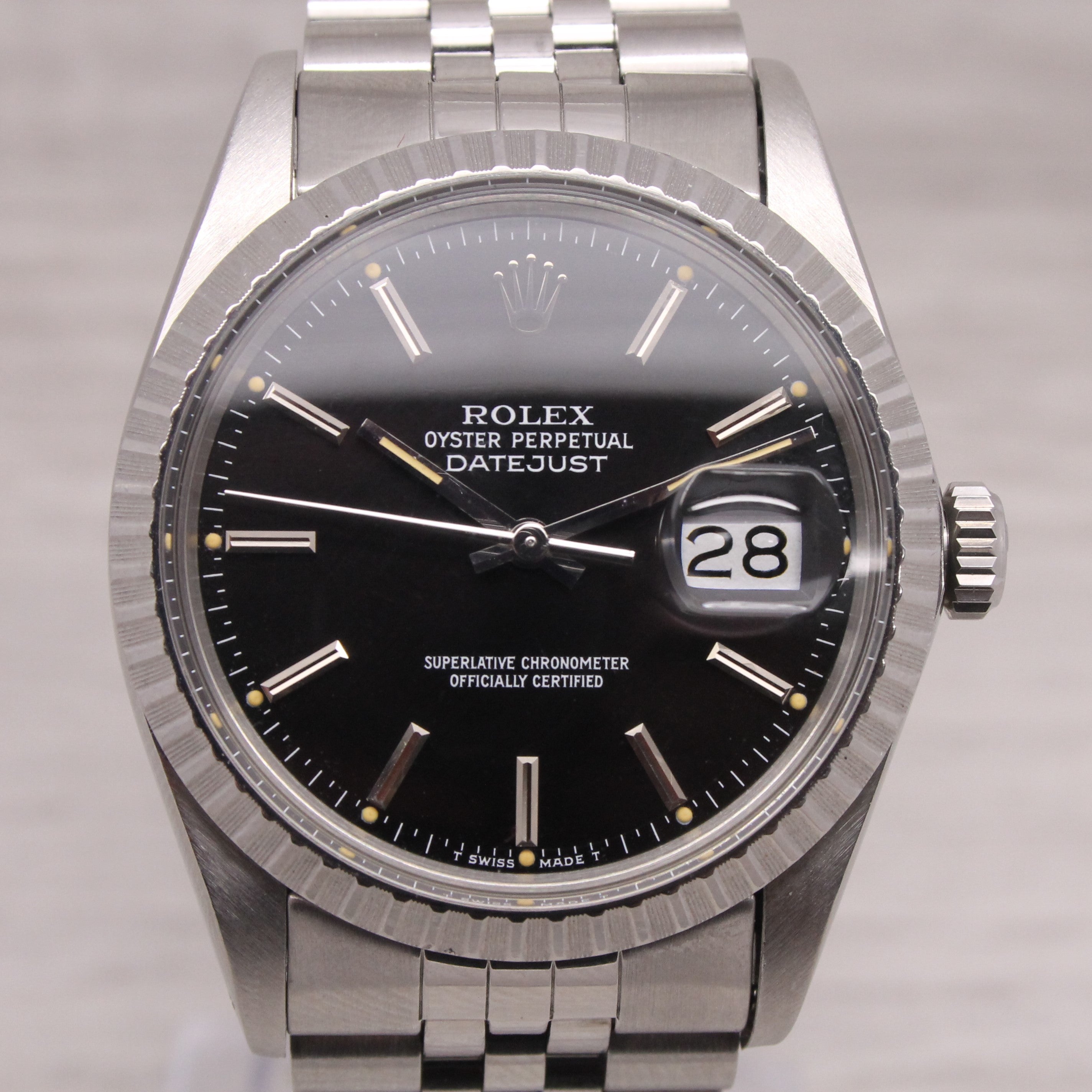 Dark Gray Vintage 1986 Rolex Datejust 16030 Mens Steel Automatic Watch Jubilee Black Dial