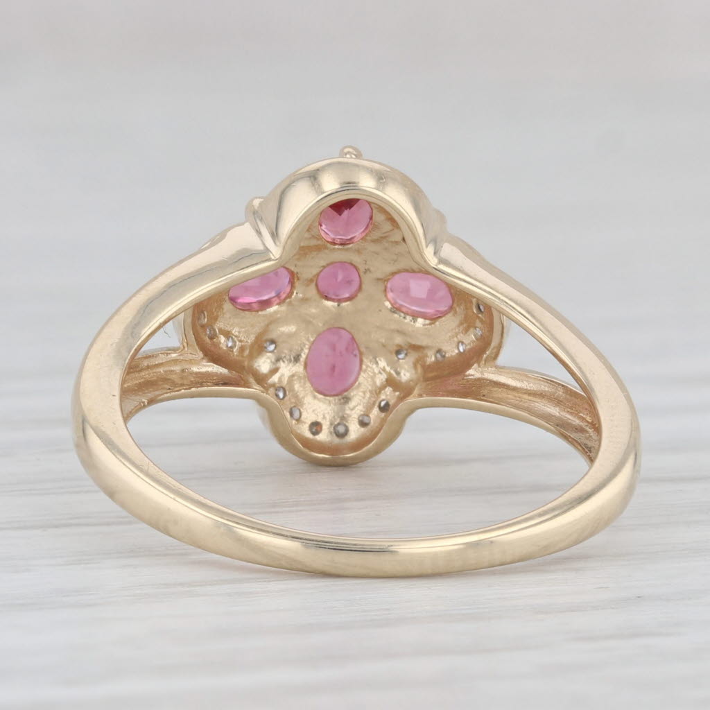 Light Gray 0.80ctw Pink Spinel Diamond Flower Ring 10k Yellow Gold Size 8