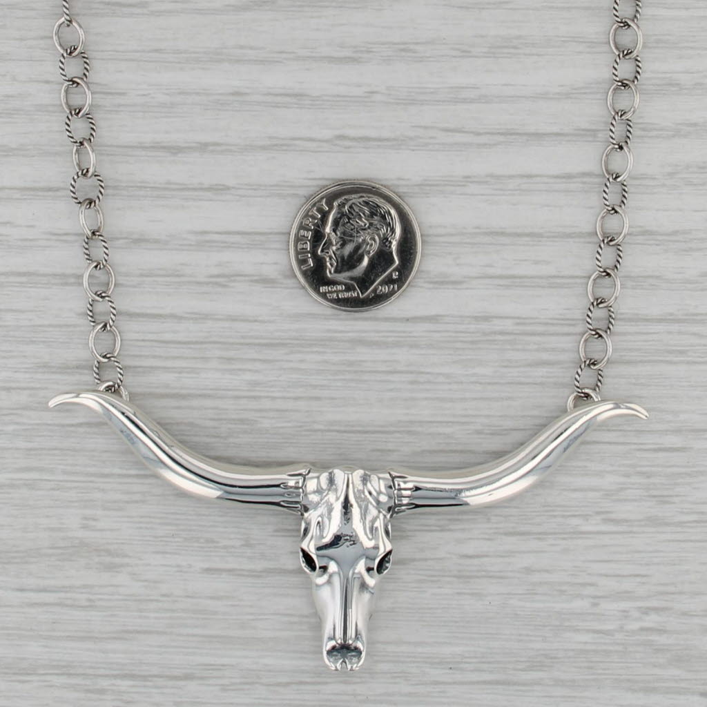 Southwestern Bull Skull Necklace Sterling Silver 16.75" Cable Cable Statement