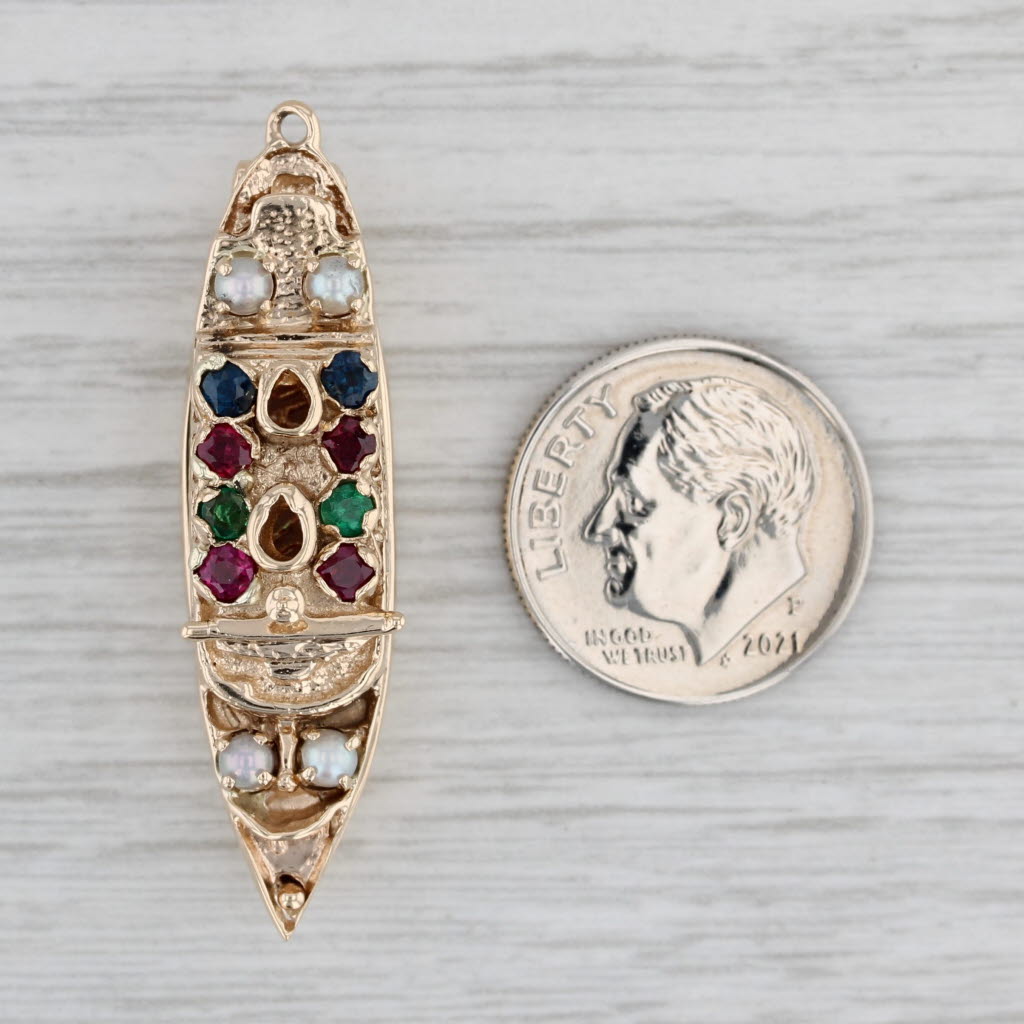 Gray 0.64ctw Gemstone Cruise Ship Charm 14k Yellow Gold 3D Pendant Opens Souvenir