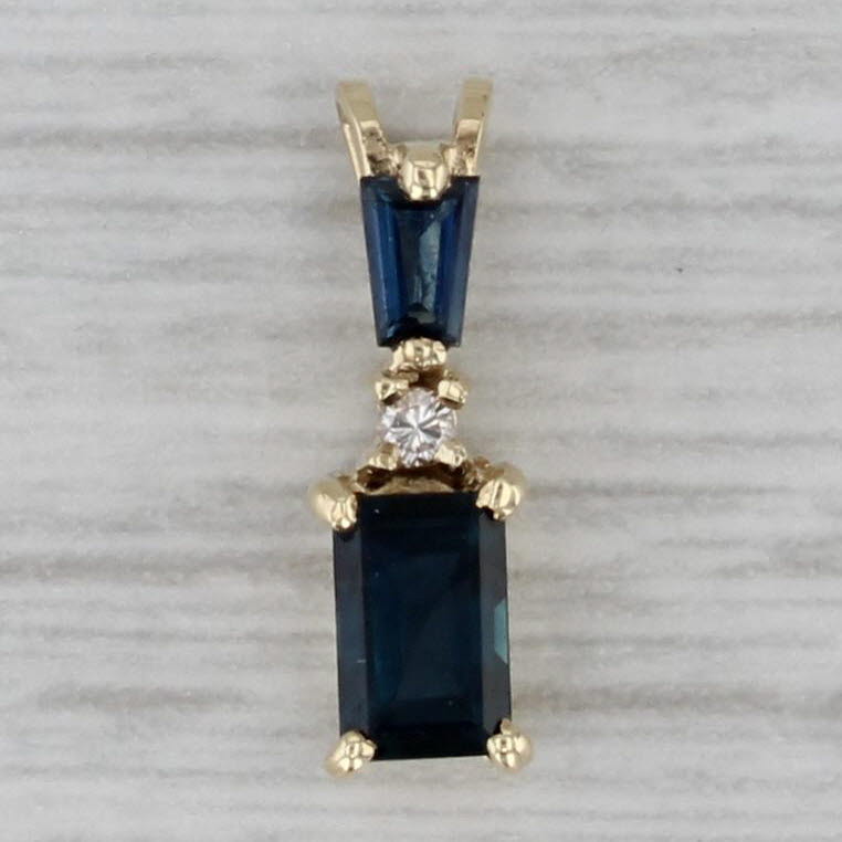 Gray 0.41ctw Blue Sapphire Diamond Pendant 14k Yellow Gold Small Drop