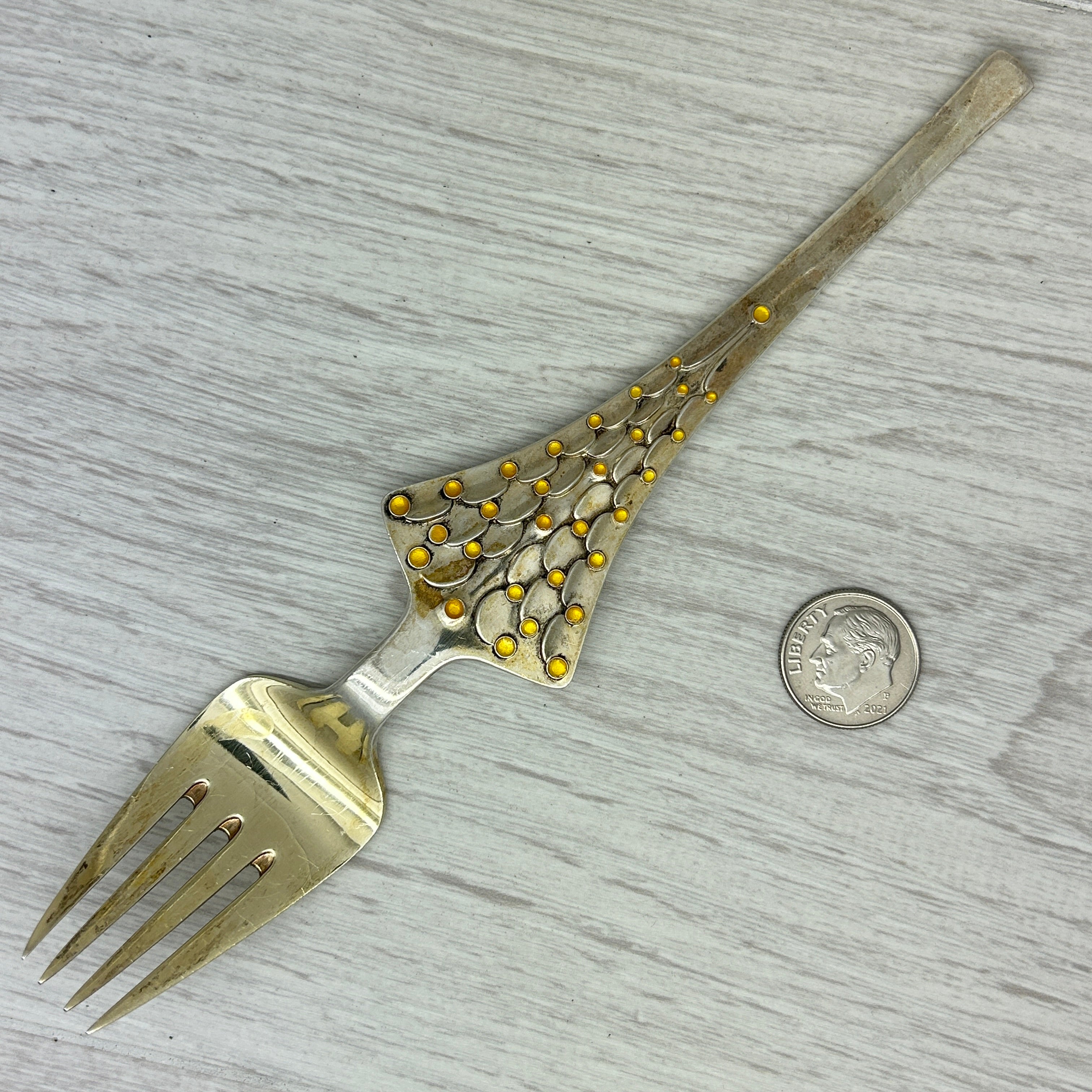 Dark Gray Vintage 1965 Anton Michelsen Sterling Silver & Enamel Christmas Fork Denmark