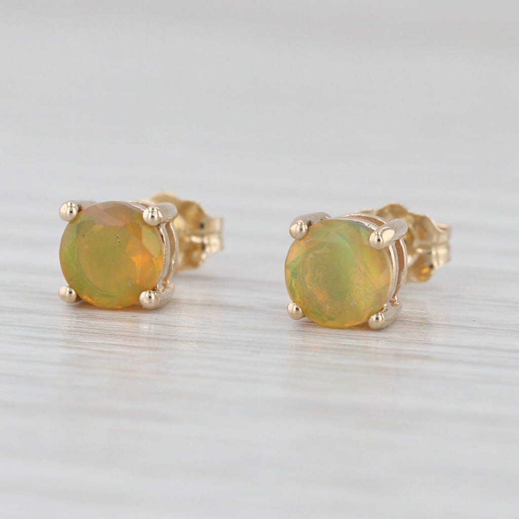 0.71ctw Yellow Green Opal Stud Earrings 10k Yellow Gold Round Solitaire Studs