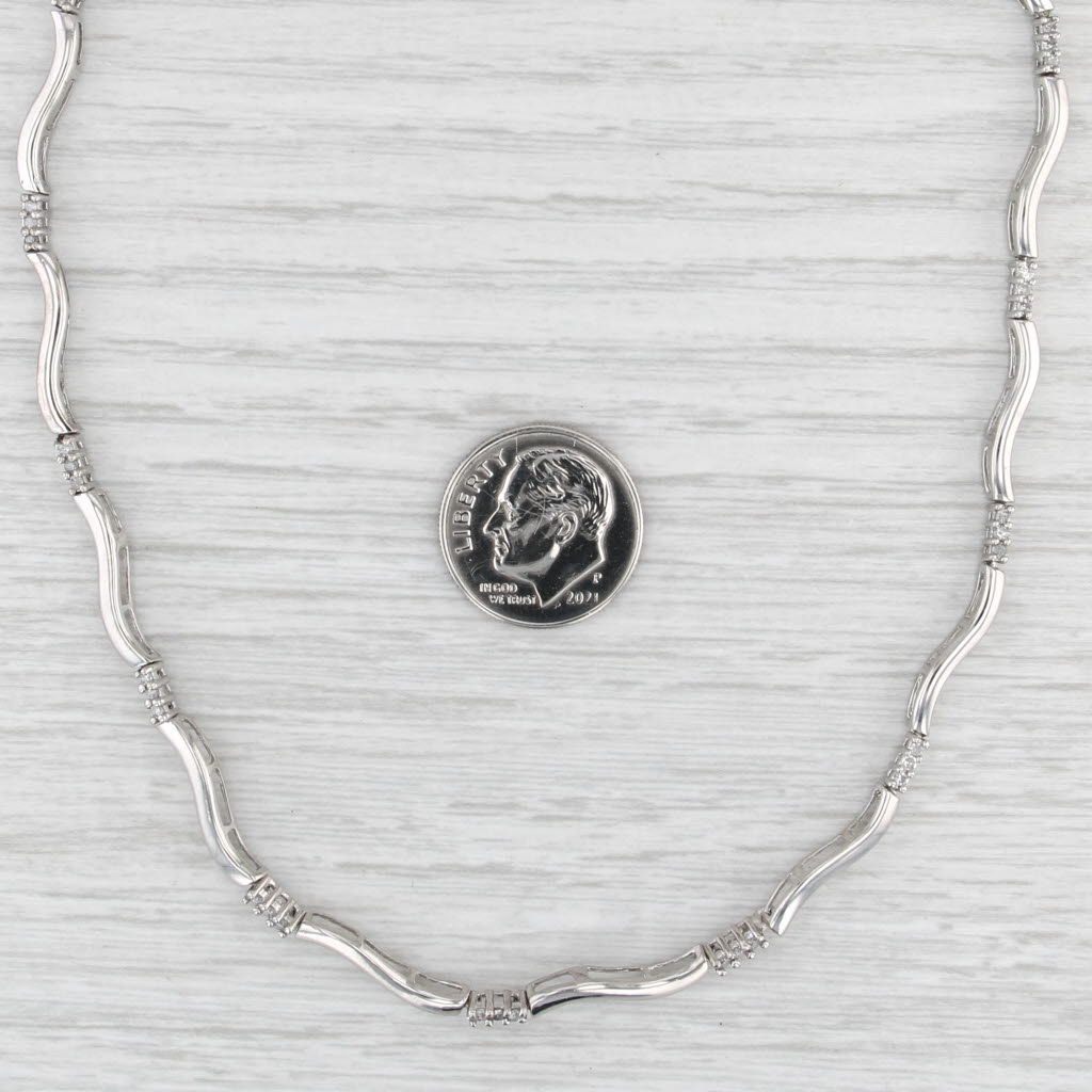 0.43ctw Diamond Bar Link Necklace 10k White Gold 15.75" Collar Chocker