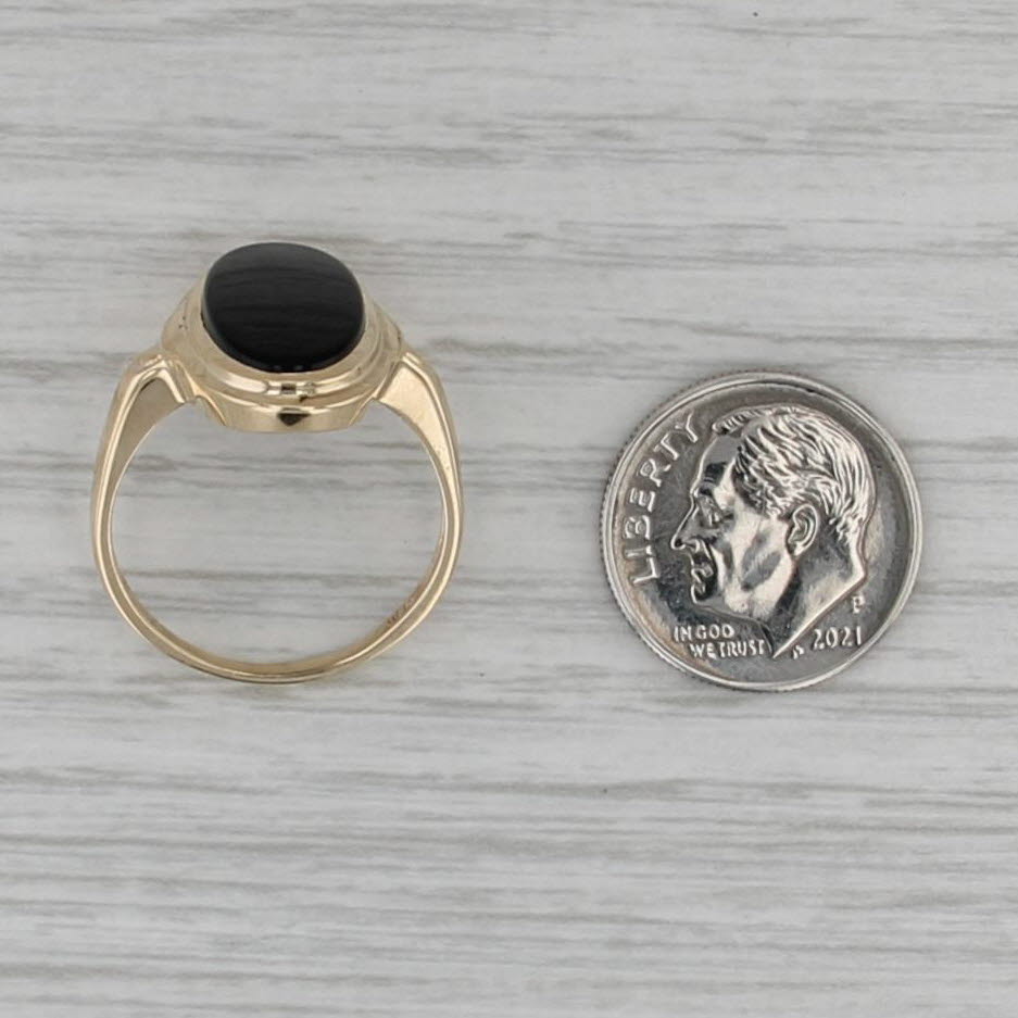 Onyx Oval Cabochon Solitaire Ring 14k Yellow Gold Size 8