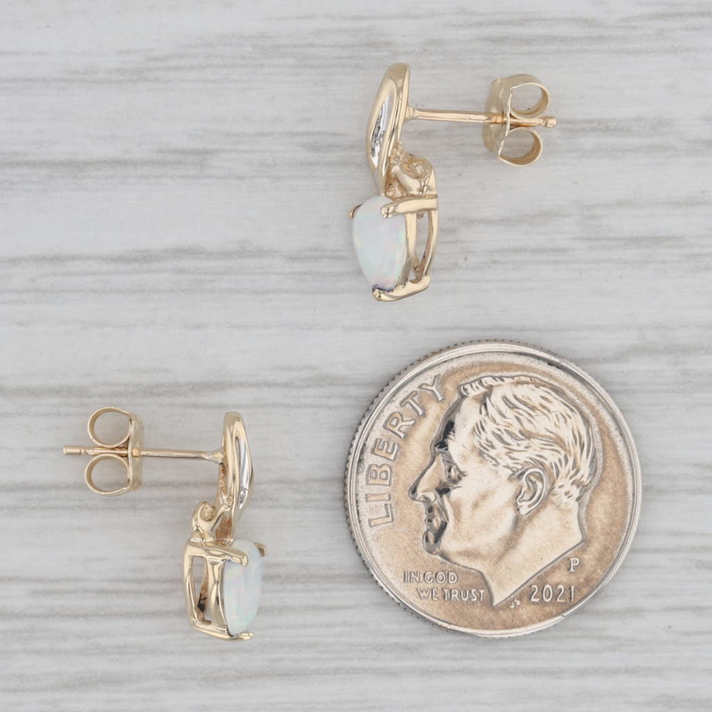 Gray Lab Created Opal Diamond Stud Earrings 10k Yellow Gold Small Drops