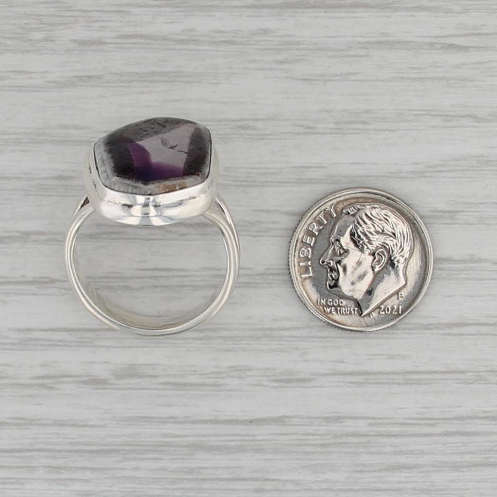 Quartz & Amethyst Statement Ring Sterling Silver Size 8.25
