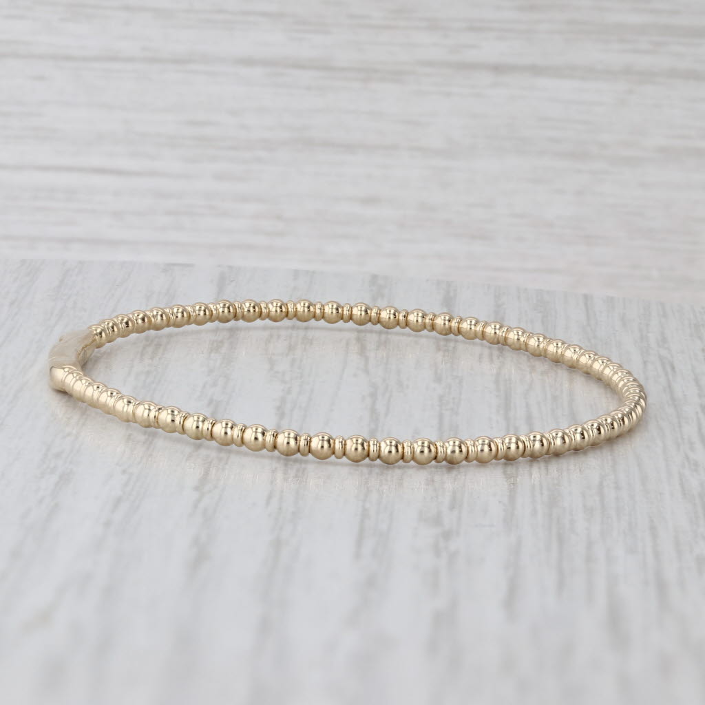 New Flexible Bead Bangle Bracelet 14k Yellow Gold 6.5" 2.2mm Snap Clasp