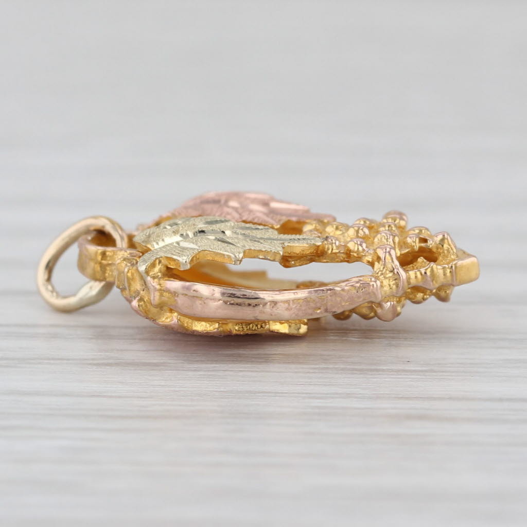 Black Hills Gold Style Leaf Heart Pendant 10k Yellow Rose Green Charm