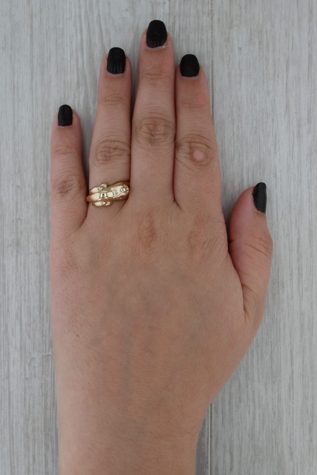 Diamond Eyed Stretching Cat Ring 14k Yellow Gold Size 8.25