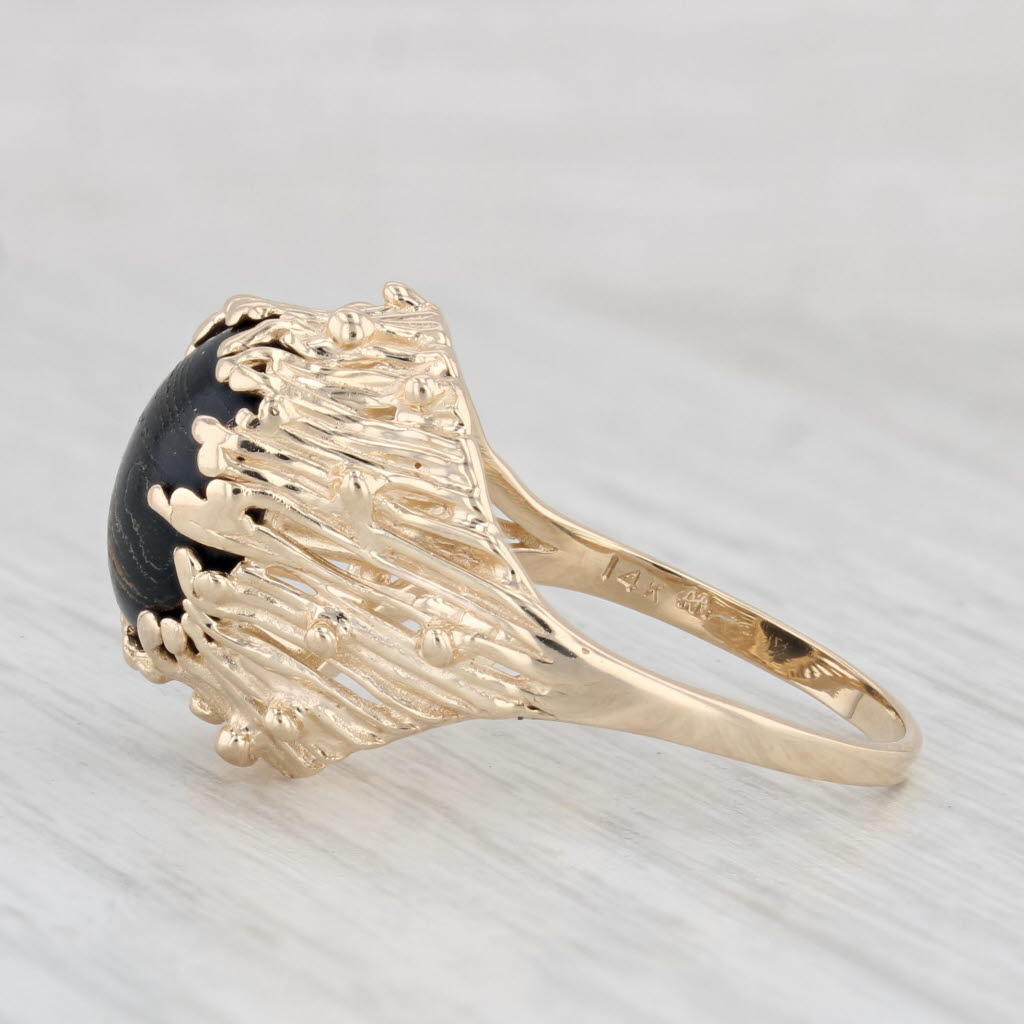Light Gray Maui Divers Black Coral Ring 14k Yellow Gold Size 7.25 Cabochon Solitaire