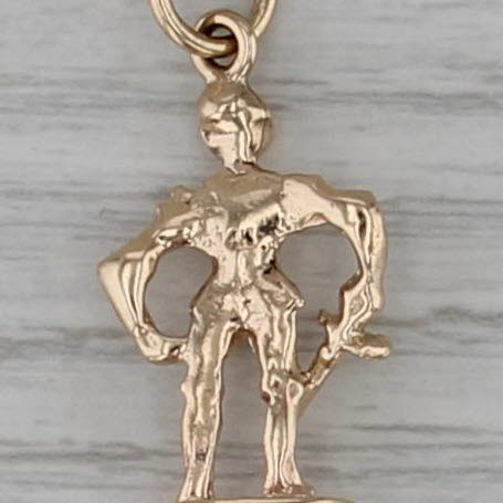 Knight with Sword on Green Chalcedony Charm 14k Yellow Gold Fob Pendant