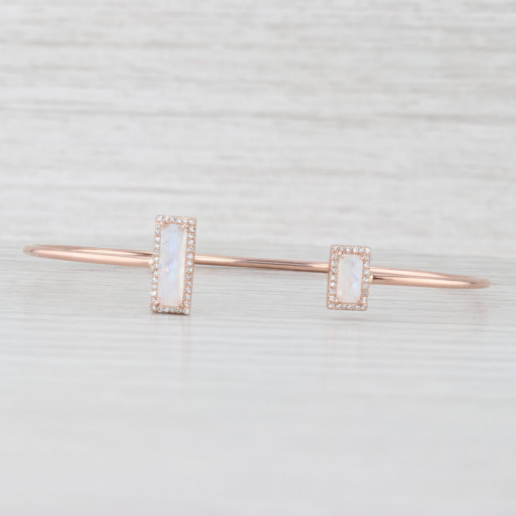 Light Gray New Moonstone Diamond Halo Cuff Bracelet 14k Rose Gold 6.75" Adjustable
