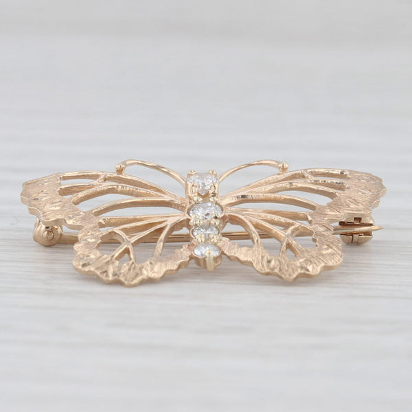0.26ctw Diamond Butterfly Brooch 14k Yellow Gold Insect Bug Jewelry Pin