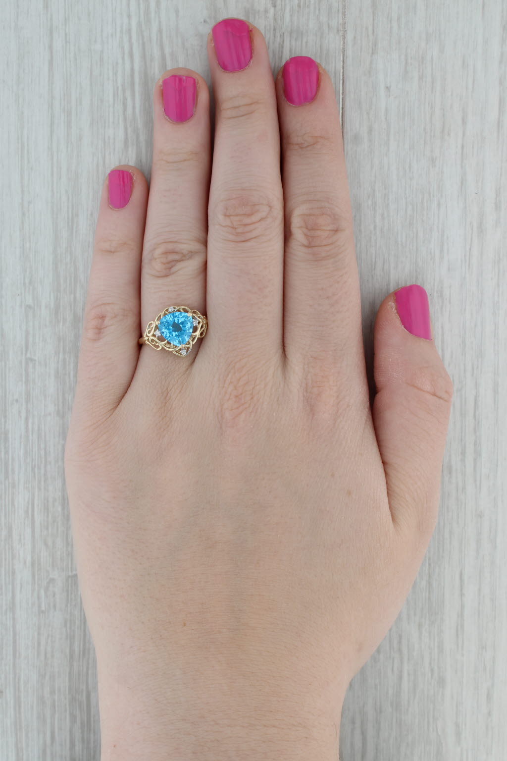 Dark Gray 2.81ctw Blue Topaz Diamond Ring 10k Yellow Gold Size 8.75