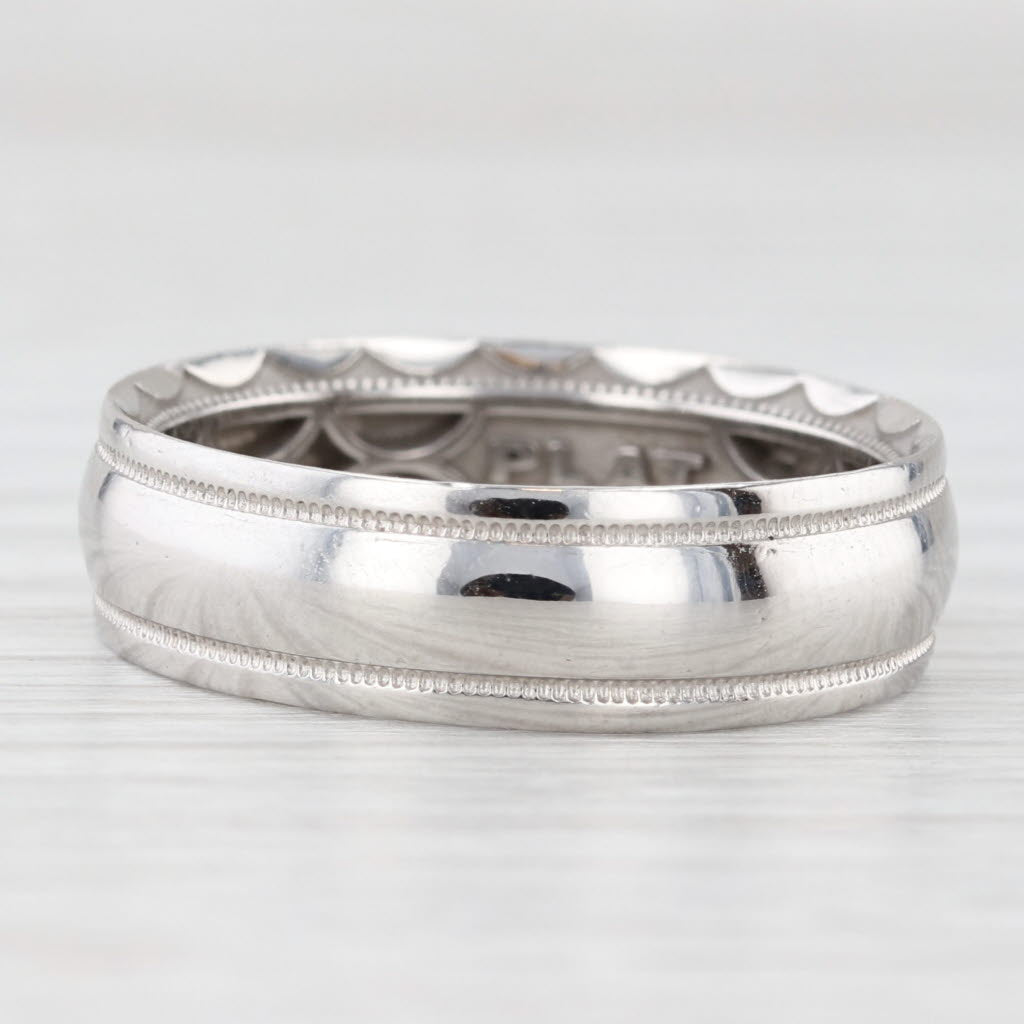 Light Gray Men's Wedding Band Platinum Reeded Edges Size 9 Tacori