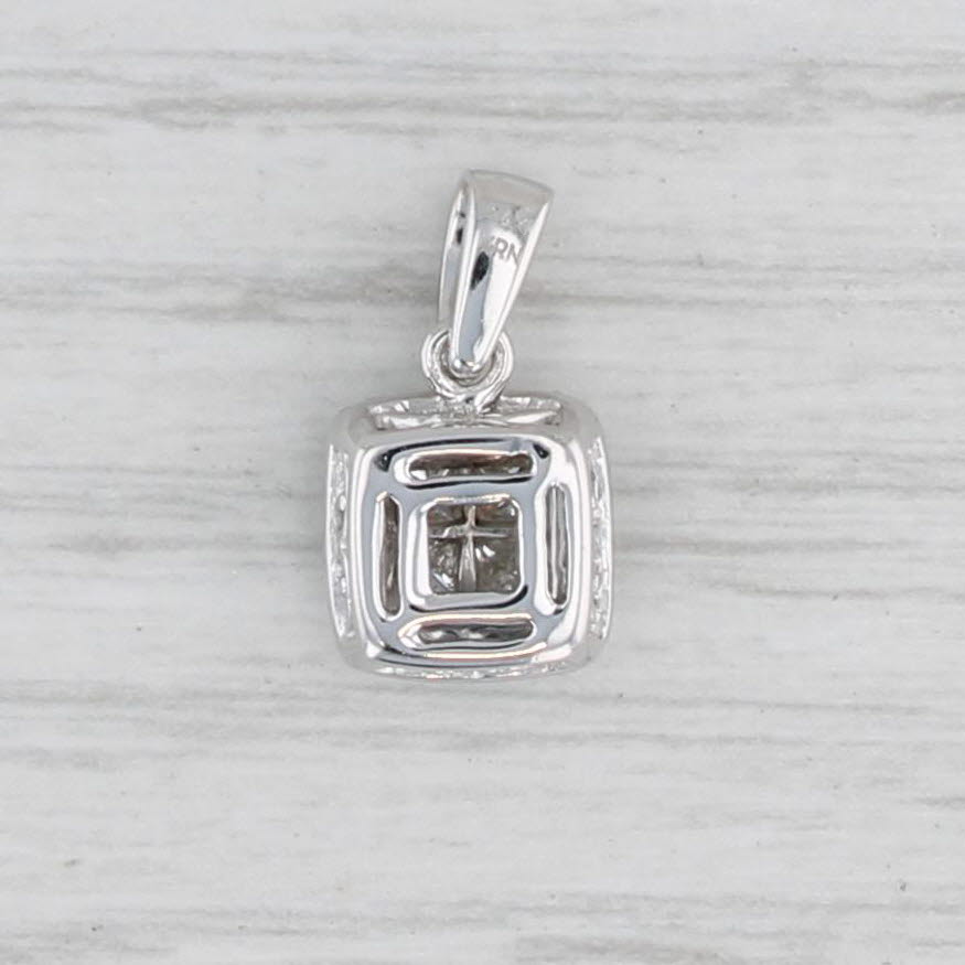 Light Gray 0.50ctw Princess Diamond Halo Pendant 14k White Gold Small Drop