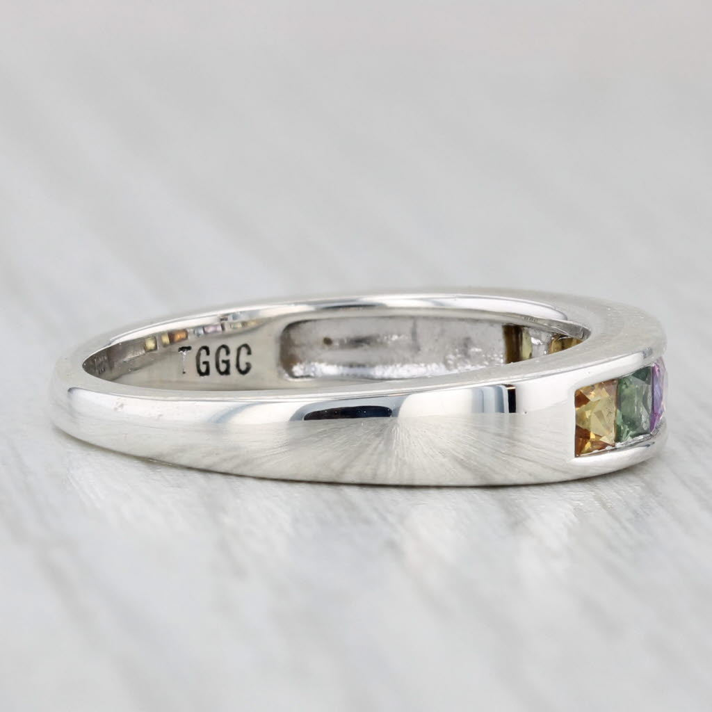 Light Gray 0.91ctw Multicolor Rainbow Sapphire Ring Sterling Silver Stackable Band COA