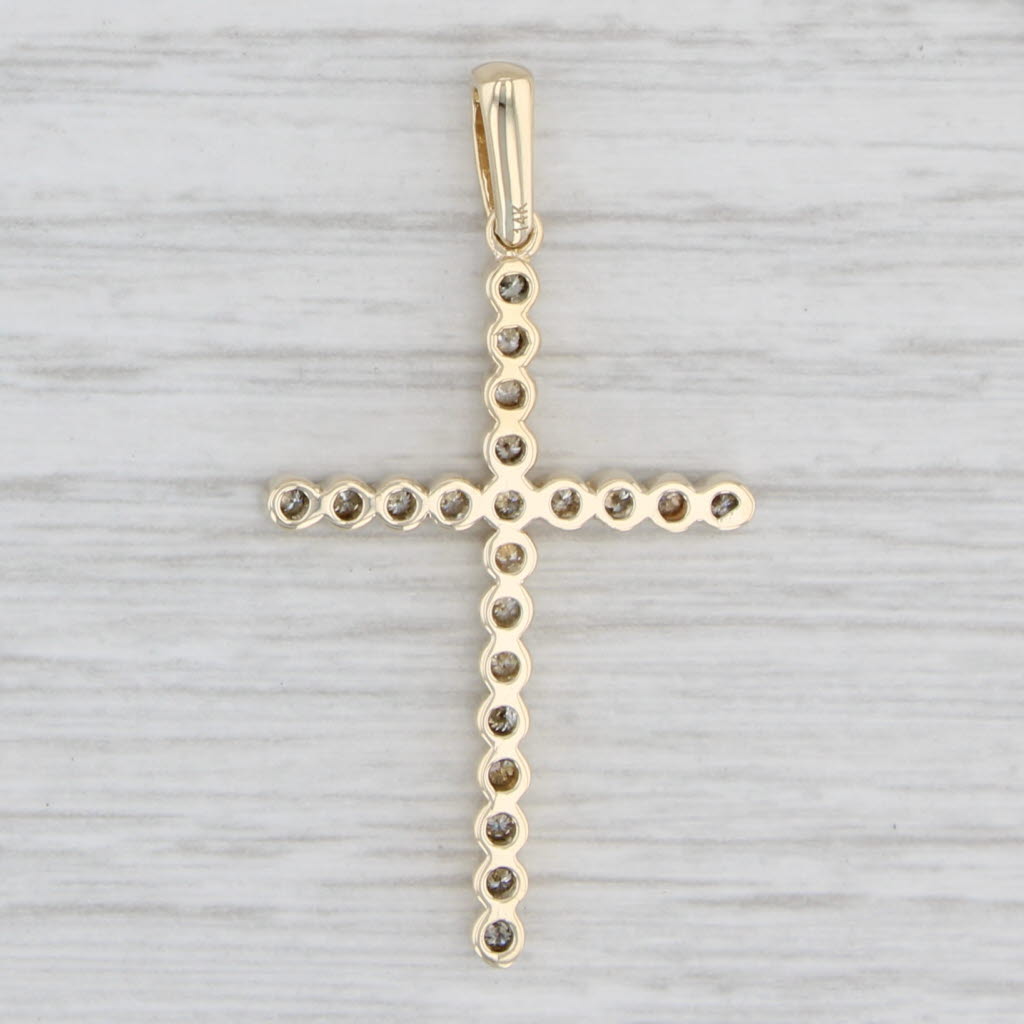 Light Gray 0.25ctw Diamond Cross Pendant 14k Yellow Gold Religious Jewelry