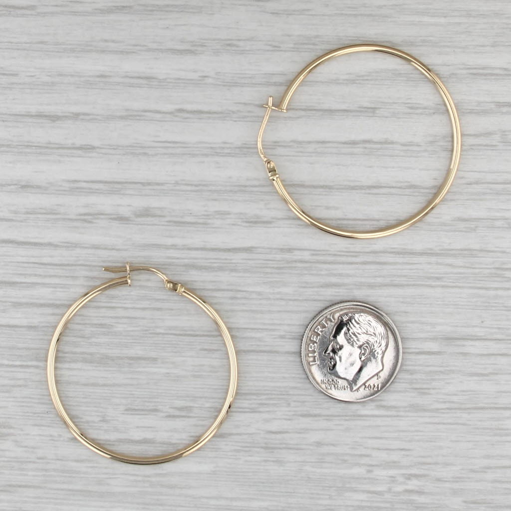 Thin Round Hoop Earrings 18k Yellow Gold Snap Top Hoops 33.7 x 1.5mm