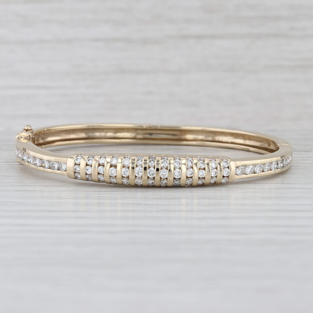 2.30ctw Diamond Bangle Bracelet 14k Yellow Gold Hinged Snap Clasp 6.75"