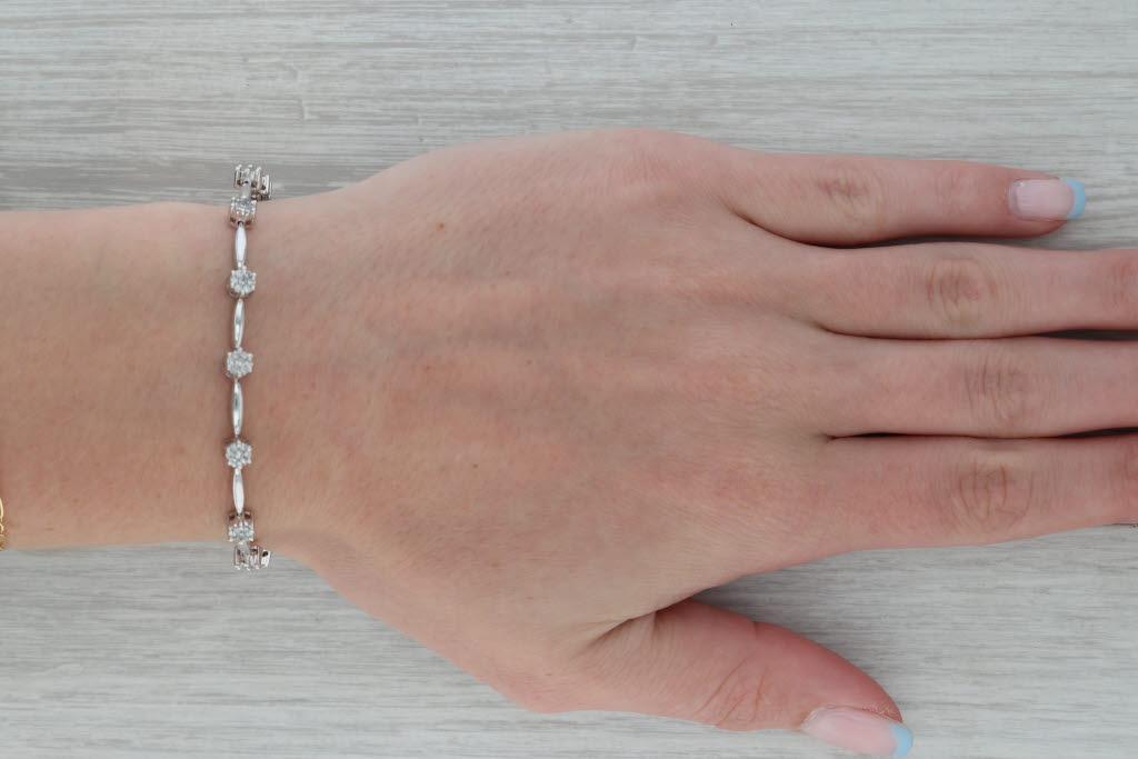 Rosy Brown 0.80ctw Diamond Bar Link Bracelet 14k White Gold 7" 4.5mm