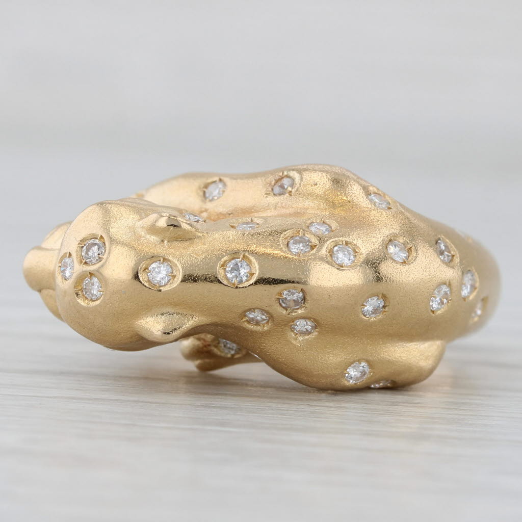 Light Gray 0.36ctw Diamond Leopard Ring 18k Yellow Gold Size 8.75 Emerald Eyes