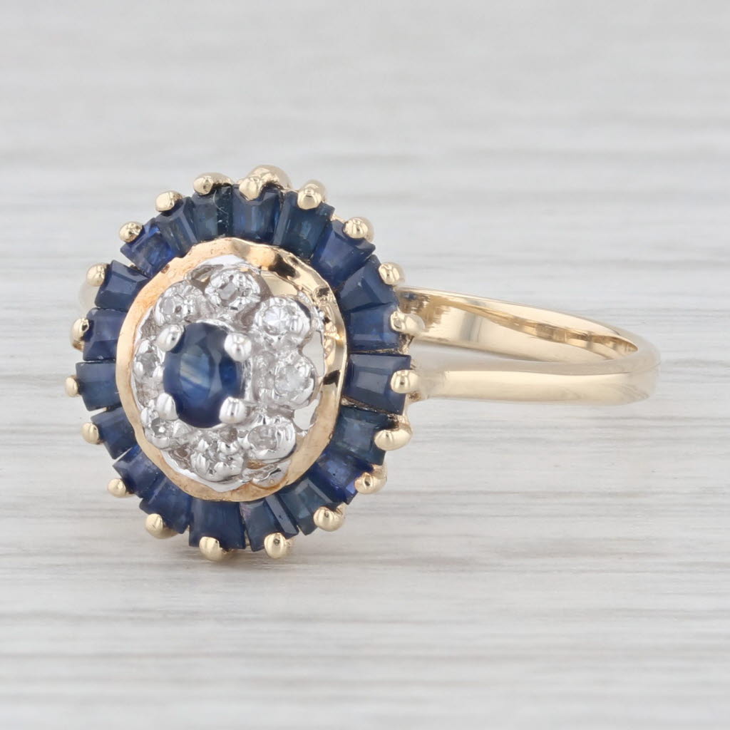 Light Gray 1.06ctw Blue Sapphire Halo Ring 10k Yellow Gold Size 8 Diamond Accents