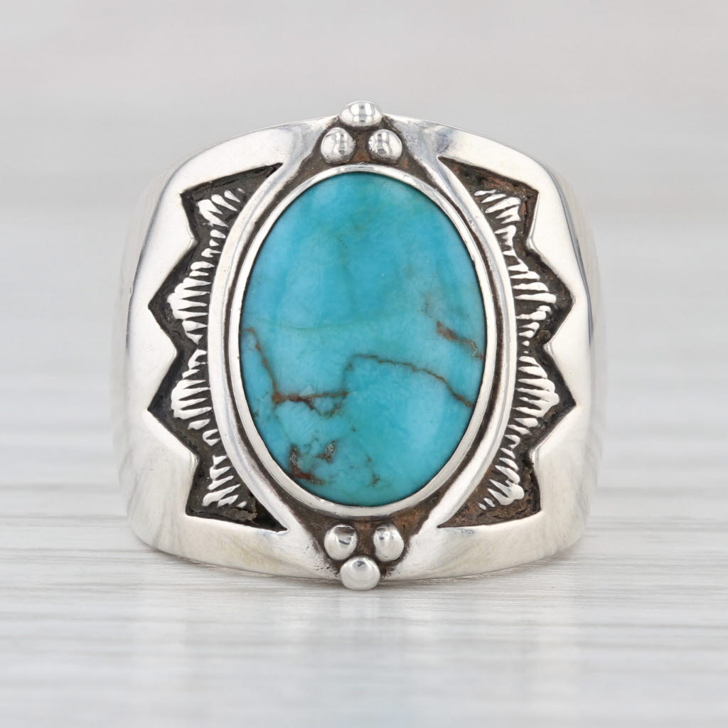 Relios Turquoise Ring Oval Cabochon Sterling Silver Size 6 Vintage Statement