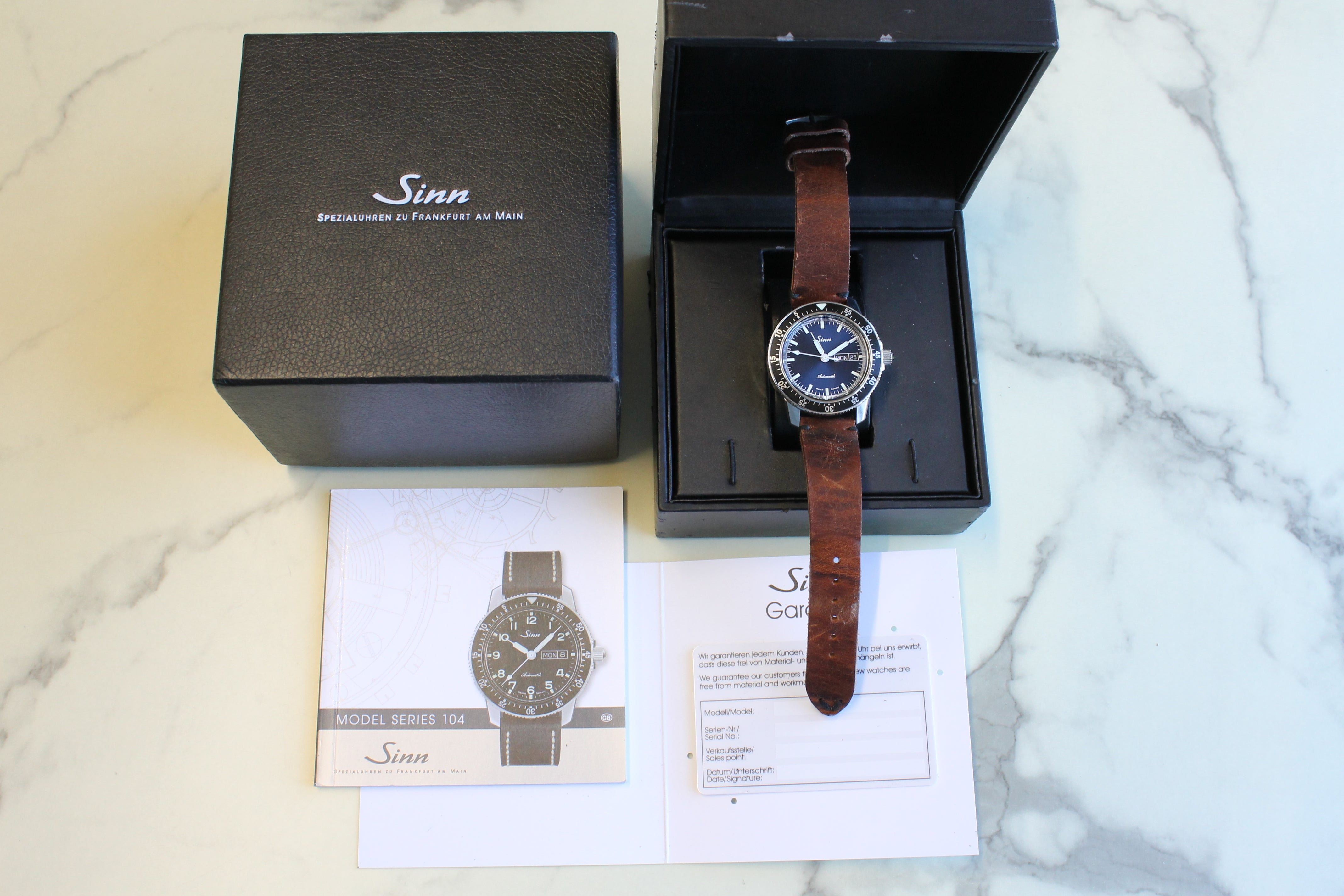Dark Slate Gray Sinn 104 ST SA B 41mm Steel Mens Automatic Watch Sunburst Blue w Box & Strap