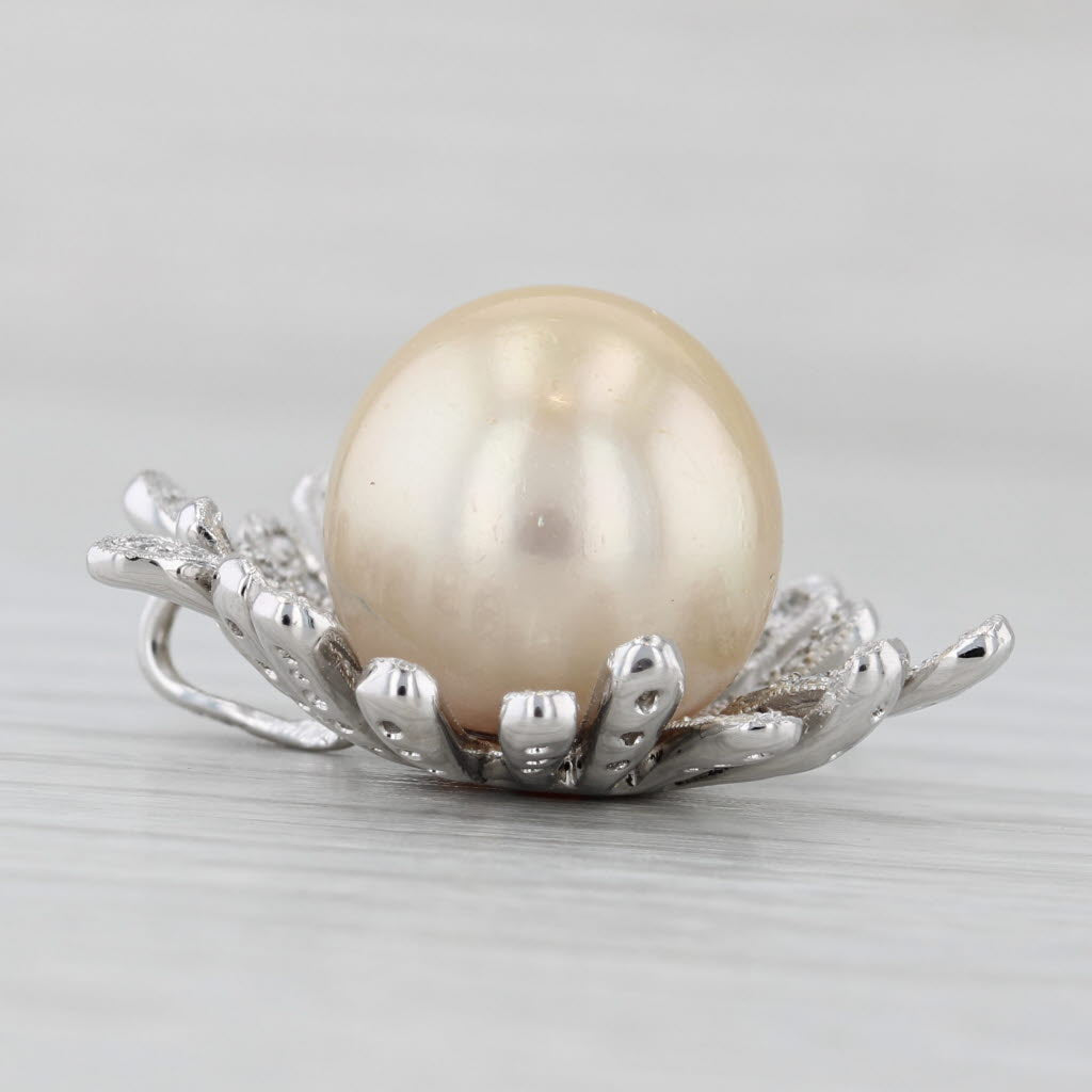 Light Gray Cultured Pearl Diamond Flower Pendant 18k White Gold Floating Drop