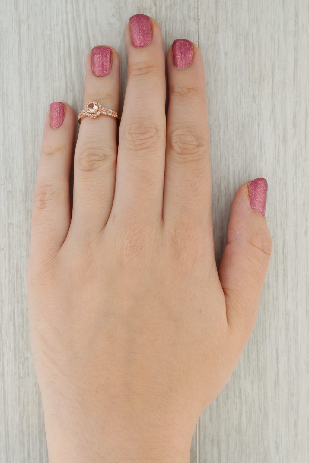 Tan 0.50ctw Morganite Diamond Halo Ring 14k Rose Gold Size 4.75 Engagement