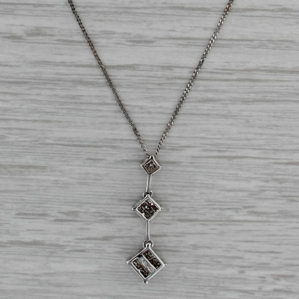 0.25ctw Diamond Journey Pendant Necklace 14k White Gold 17" Curb Chain