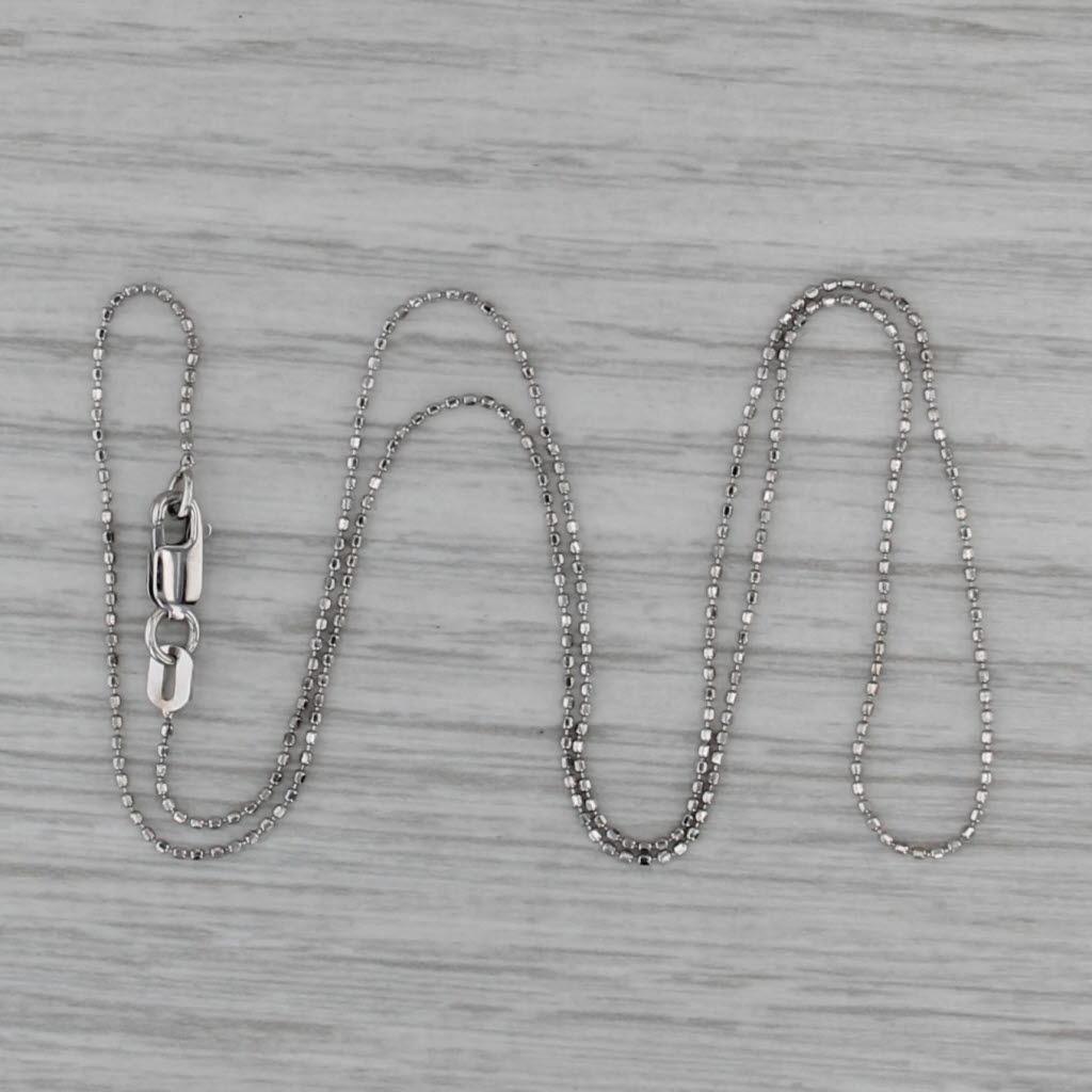 Bead Chain Necklace 14k White Gold 16" 0.8 mm