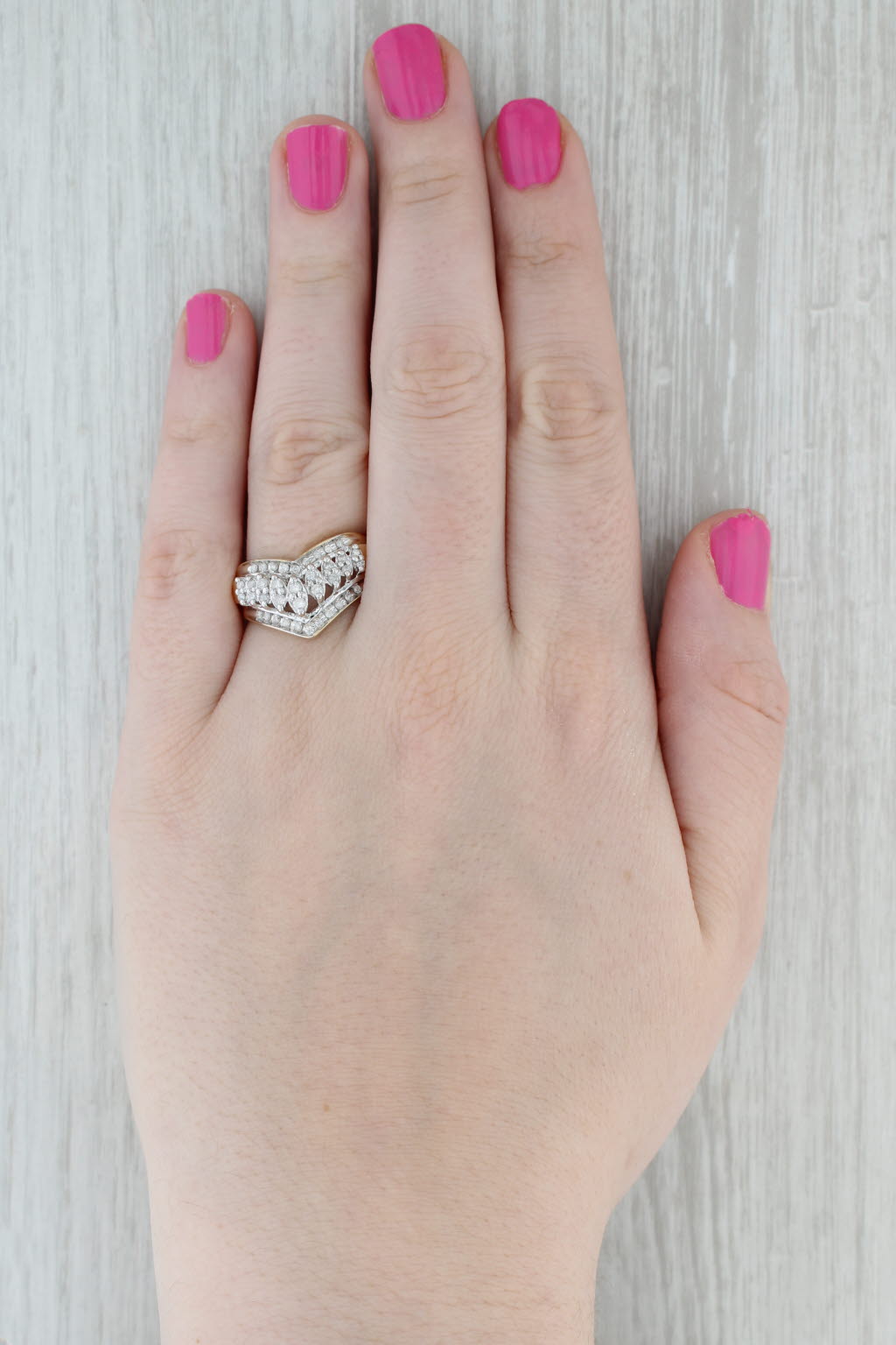 Gray 0.24ctw Diamond Contoured Tiered Ring 10k Yellow Gold Size 10.5 Cocktail